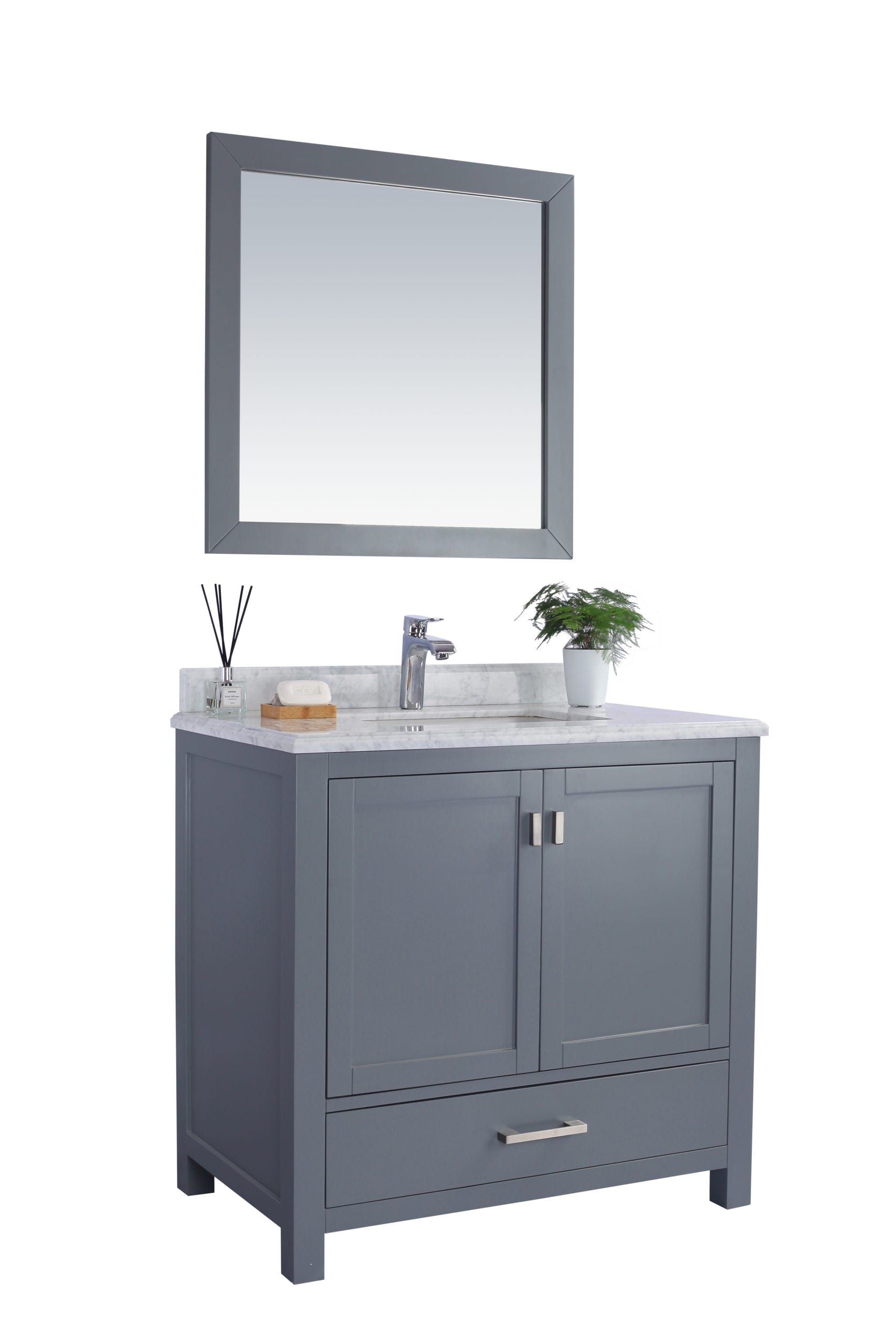 Laviva 313ANG-36G-WC Laviva Wilson 36" Gray Bathroom Vanity with White Carrara Marble Countertop 313ANG-36G-WC