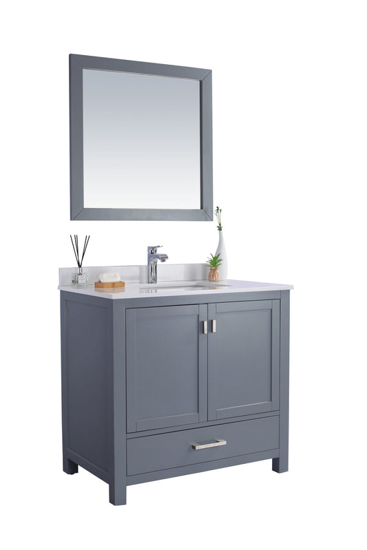 Laviva 313ANG-36G-WQ Laviva Wilson 36" Gray Bathroom Vanity with White Quartz Countertop 313ANG-36G-WQ