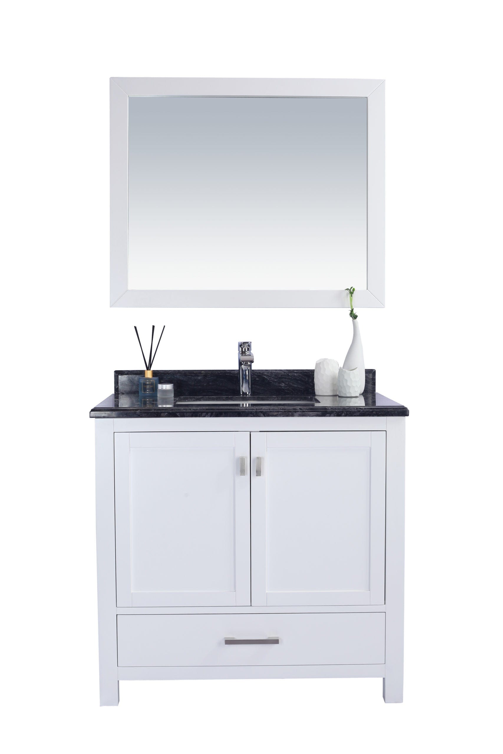 Laviva 313ANG-36W-BW Laviva Wilson 36" White Bathroom Vanity with Black Wood Marble Countertop 313ANG-36W-BW