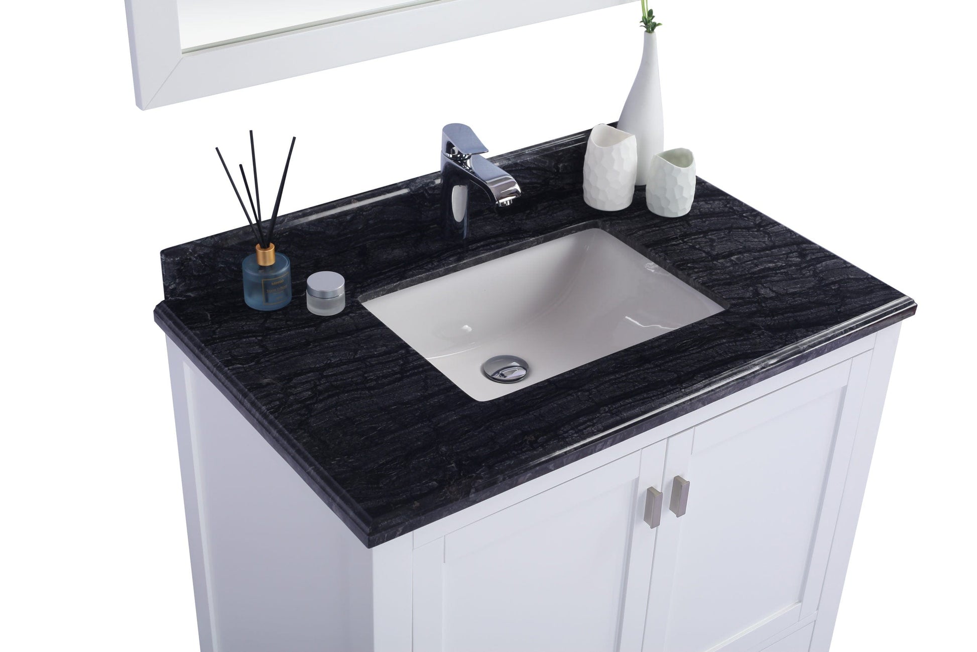 Laviva 313ANG-36W-BW Laviva Wilson 36" White Bathroom Vanity with Black Wood Marble Countertop 313ANG-36W-BW