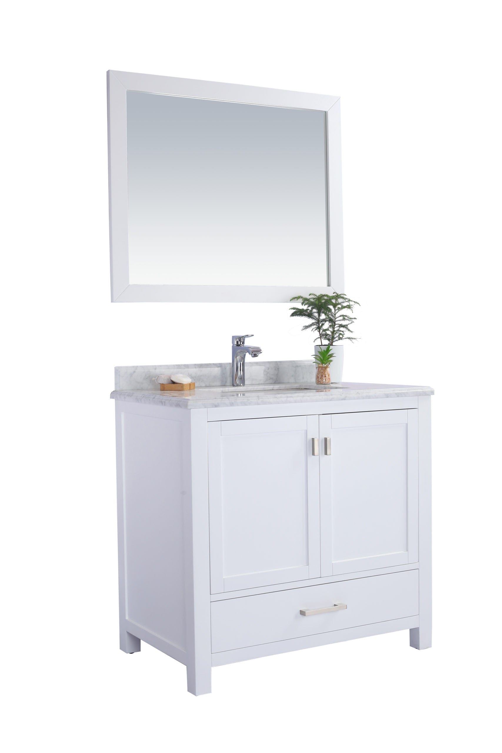 Laviva 313ANG-36W-WC Laviva Wilson 36" White Bathroom Vanity with White Carrara Marble Countertop 313ANG-36W-WC