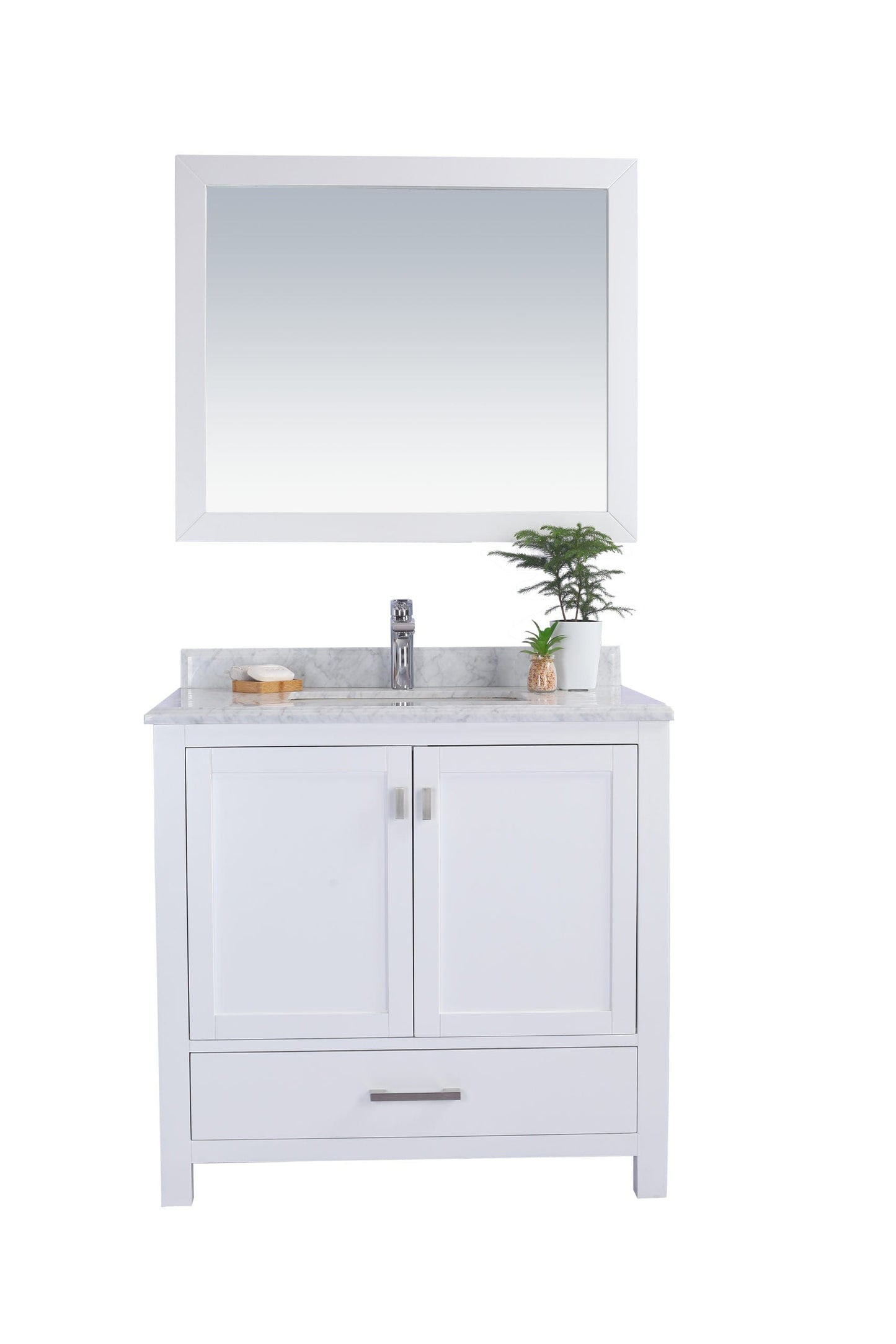 Laviva 313ANG-36W-WC Laviva Wilson 36" White Bathroom Vanity with White Carrara Marble Countertop 313ANG-36W-WC