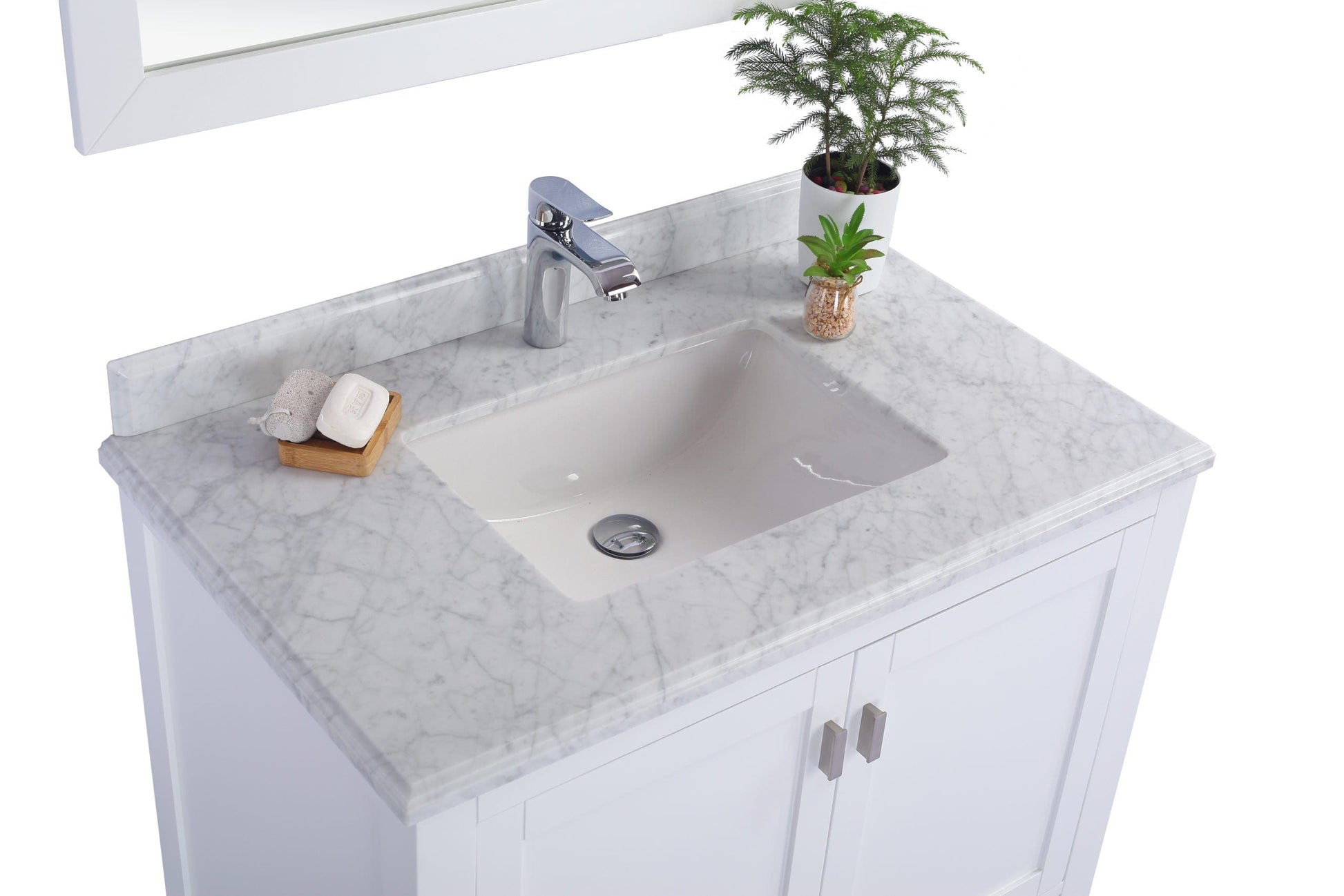 Laviva 313ANG-36W-WC Laviva Wilson 36" White Bathroom Vanity with White Carrara Marble Countertop 313ANG-36W-WC