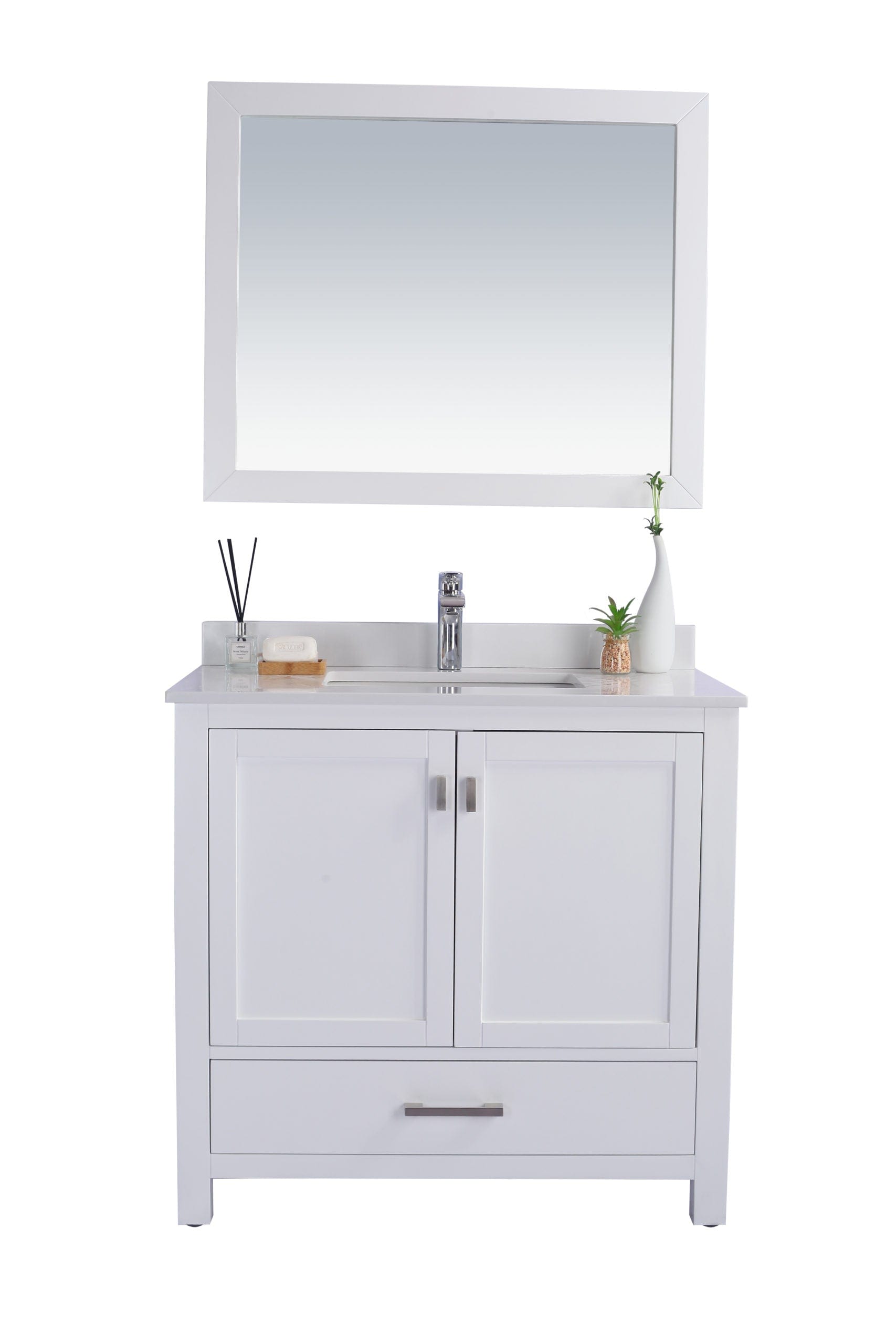 Laviva 313ANG-36W-WQ Laviva Wilson 36" White Bathroom Vanity with White Quartz Countertop 313ANG-36W-WQ