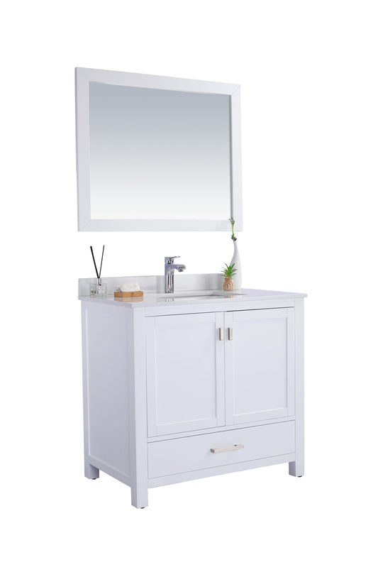 Laviva 313ANG-36W-WQ Laviva Wilson 36" White Bathroom Vanity with White Quartz Countertop 313ANG-36W-WQ