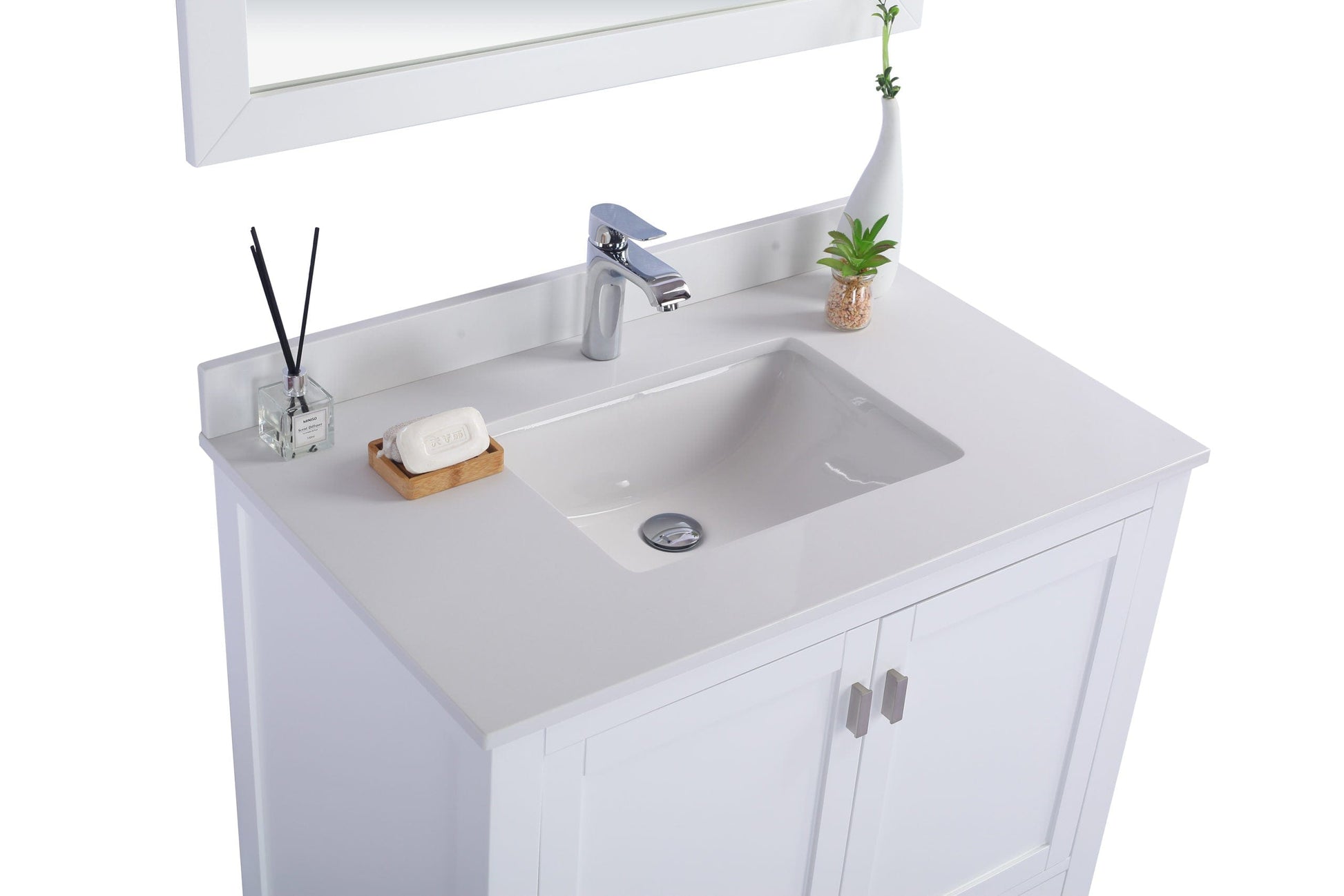 Laviva 313ANG-36W-WQ Laviva Wilson 36" White Bathroom Vanity with White Quartz Countertop 313ANG-36W-WQ