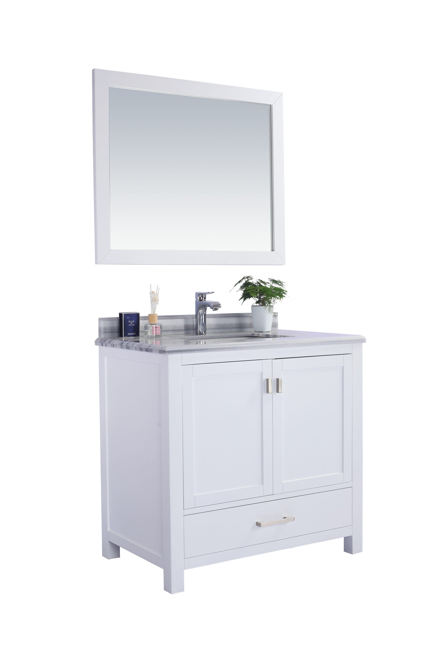 Laviva 313ANG-36W-WS Laviva Wilson 36" White Bathroom Vanity with White Stripes Marble Countertop 313ANG-36W-WS