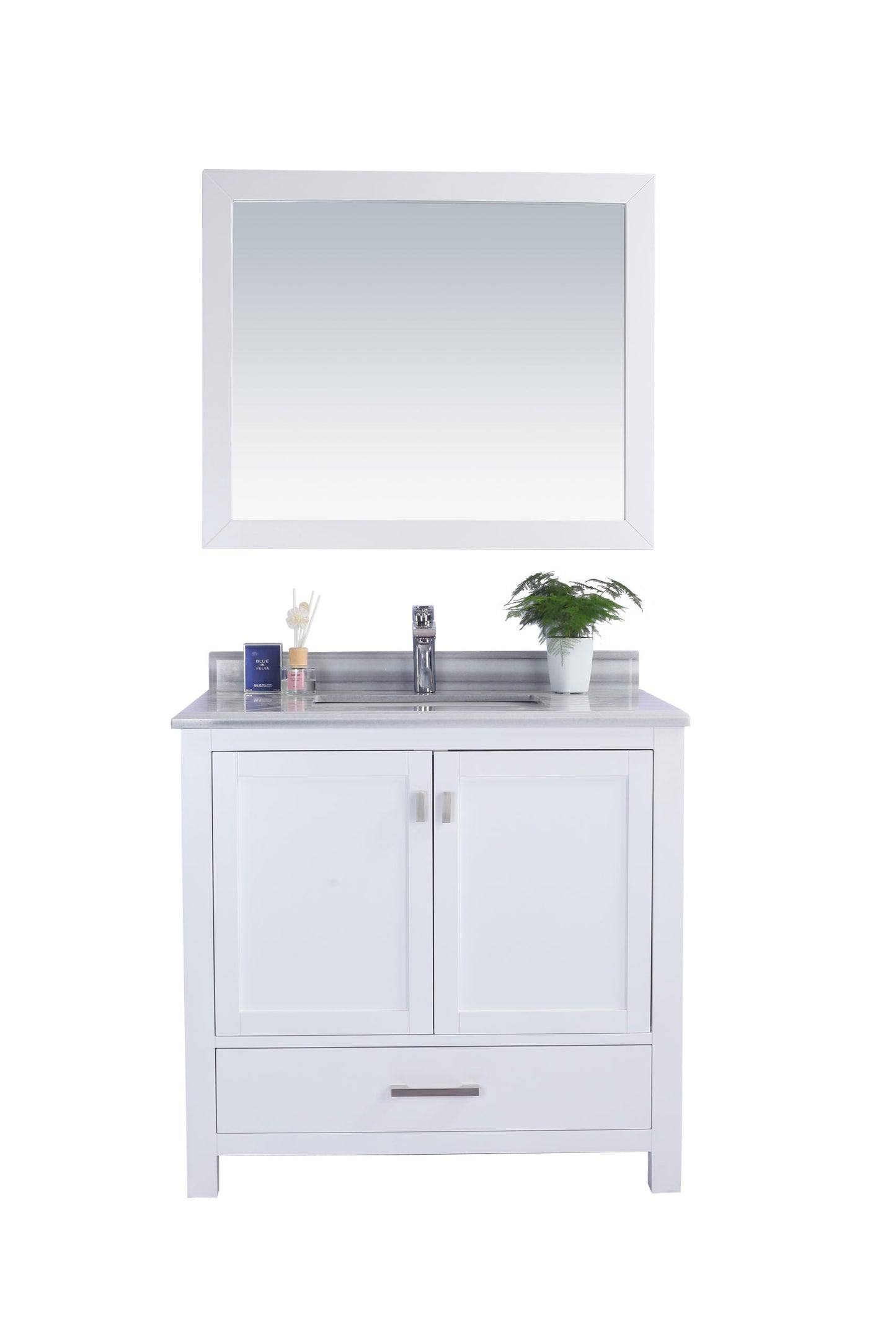 Laviva 313ANG-36W-WS Laviva Wilson 36" White Bathroom Vanity with White Stripes Marble Countertop 313ANG-36W-WS