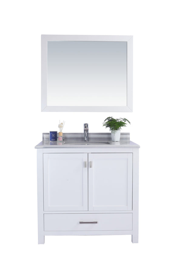 Laviva 313ANG-36W-WS Laviva Wilson 36 White Bathroom Vanity with White Stripes Marble Countertop 313ANG-36W-WS