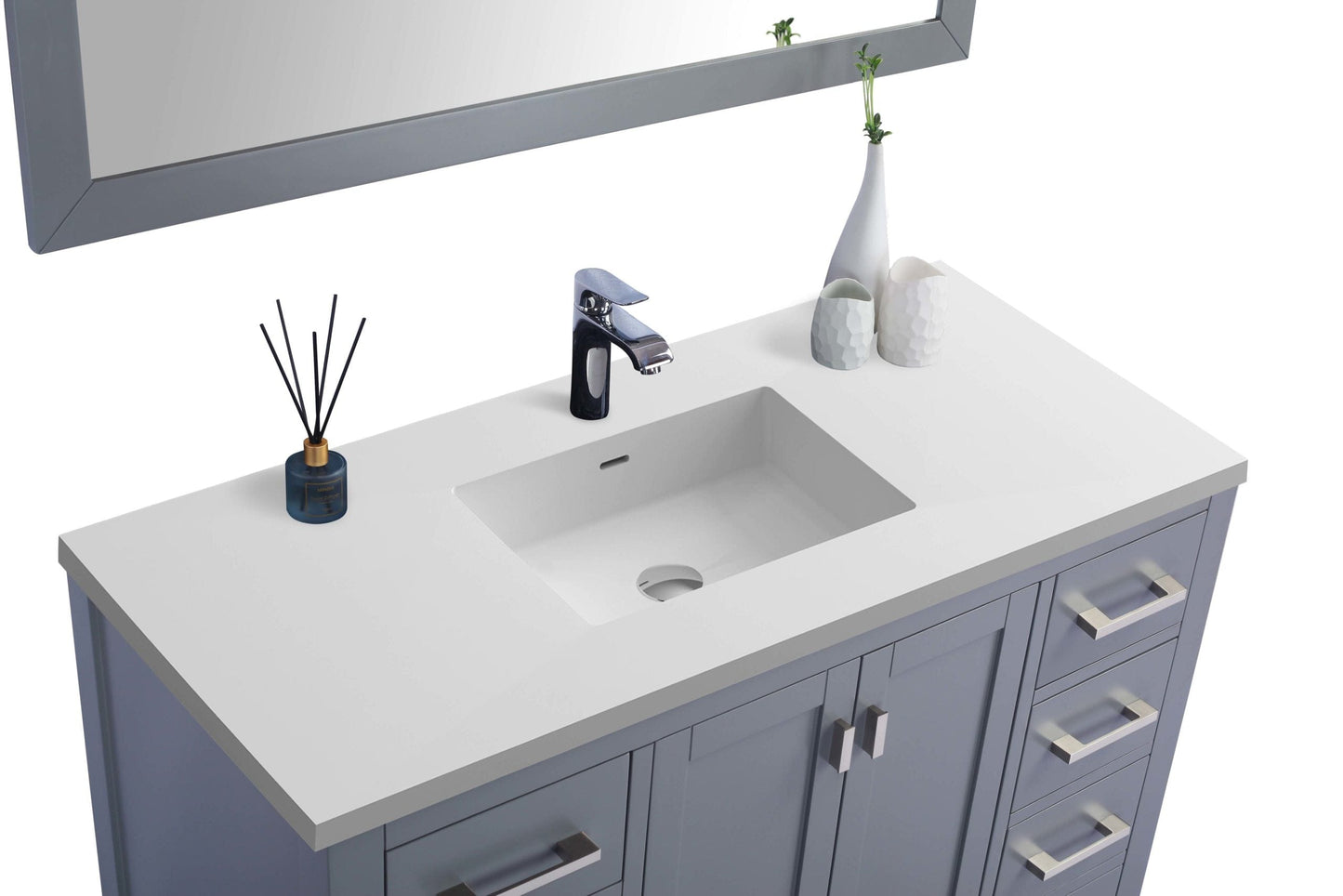 Laviva 313ANG-48G-MW Laviva Wilson 48" Gray Bathroom Vanity with Matte White VIVA Stone Solid Surface Countertop 313ANG-48G-MW