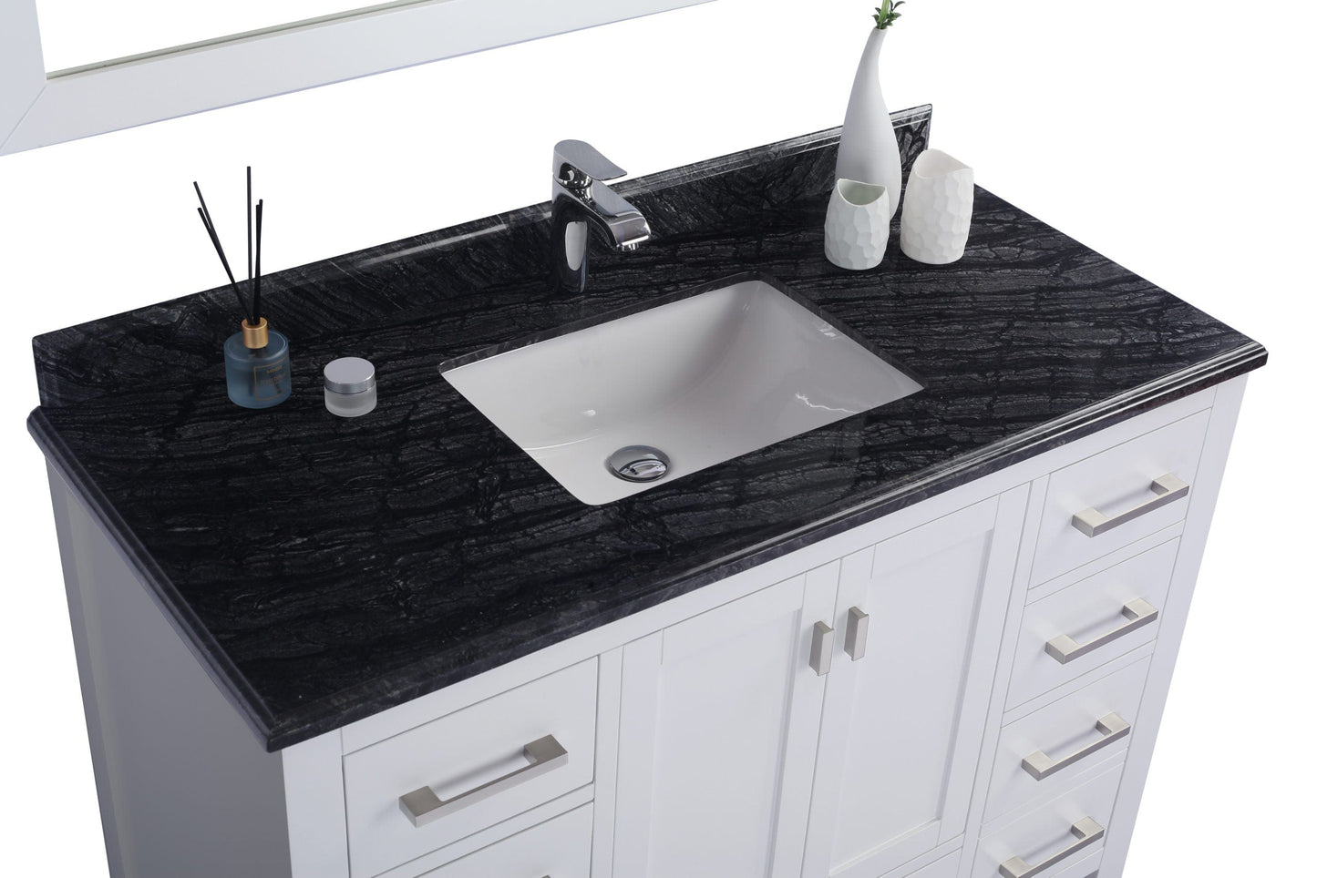 Laviva 313ANG-48W-BW Laviva Wilson 48" White Bathroom Vanity with Black Wood Marble Countertop 313ANG-48W-BW