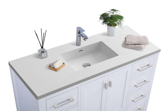 Laviva 313ANG-48W-MW Laviva Wilson 48" White Bathroom Vanity with Matte White VIVA Stone Solid Surface Countertop 313ANG-48W-MW