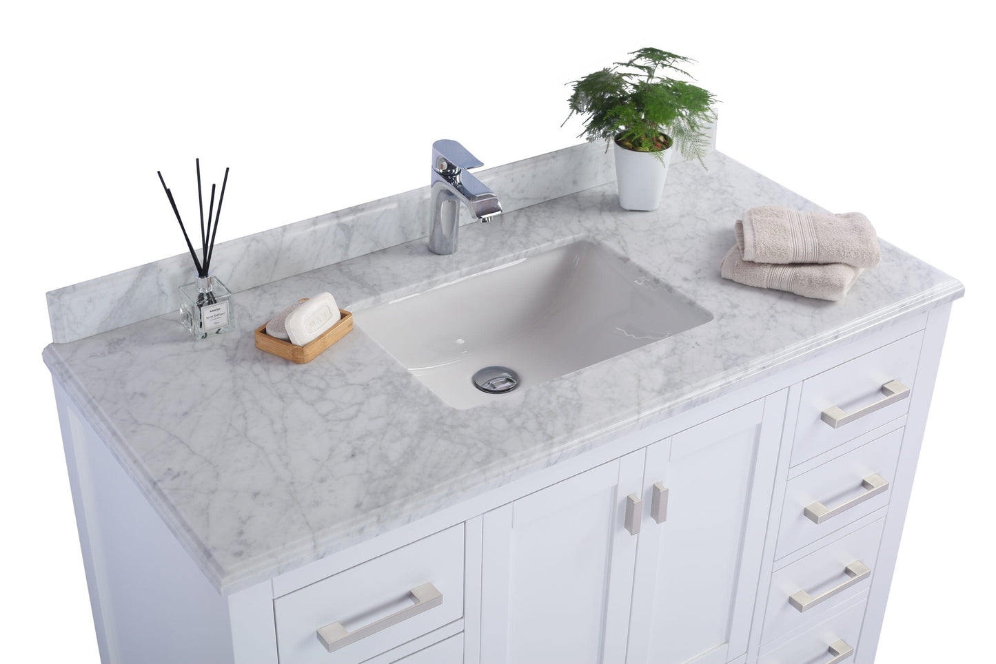 Laviva 313ANG-48W-WC Laviva Wilson 48" White Bathroom Vanity with White Carrara Marble Countertop 313ANG-48W-WC