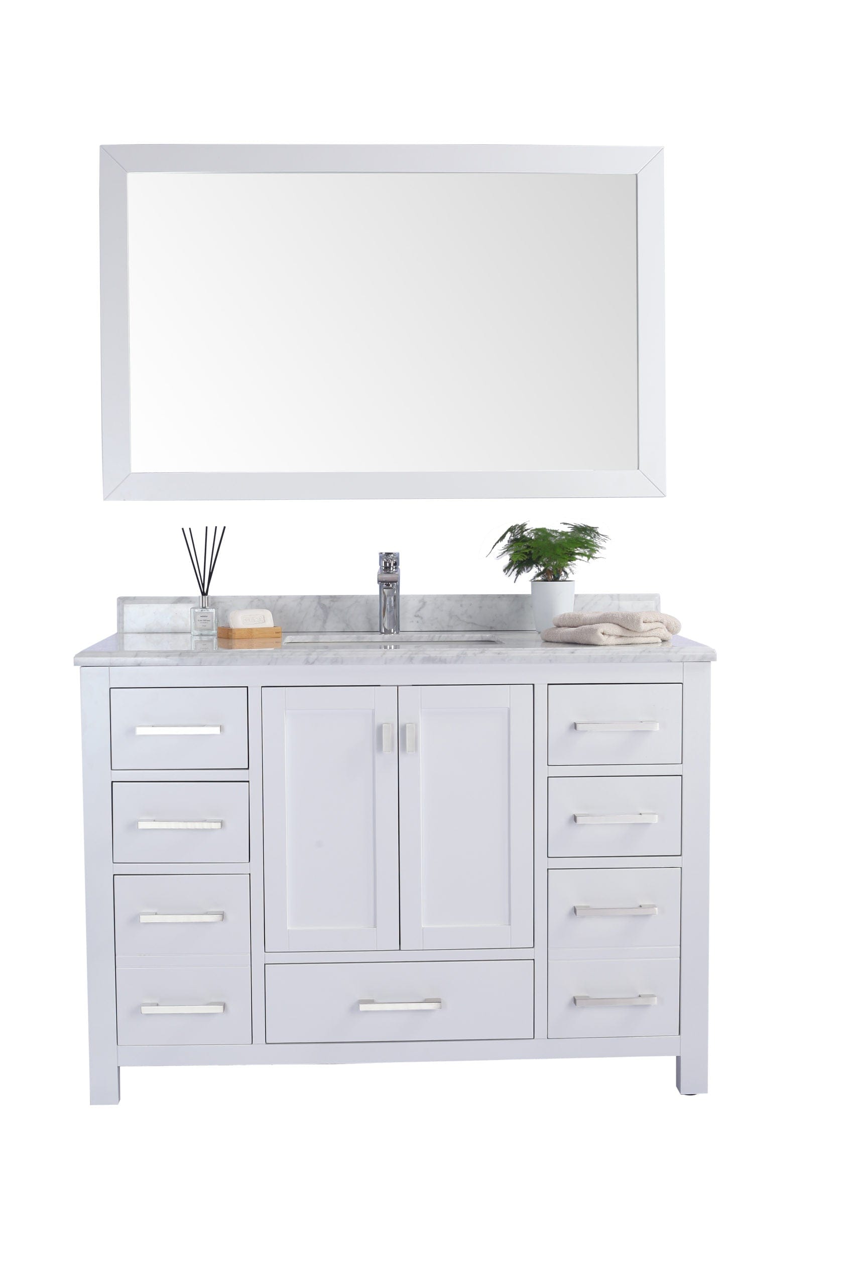 Laviva 313ANG-48W-WC Laviva Wilson 48" White Bathroom Vanity with White Carrara Marble Countertop 313ANG-48W-WC