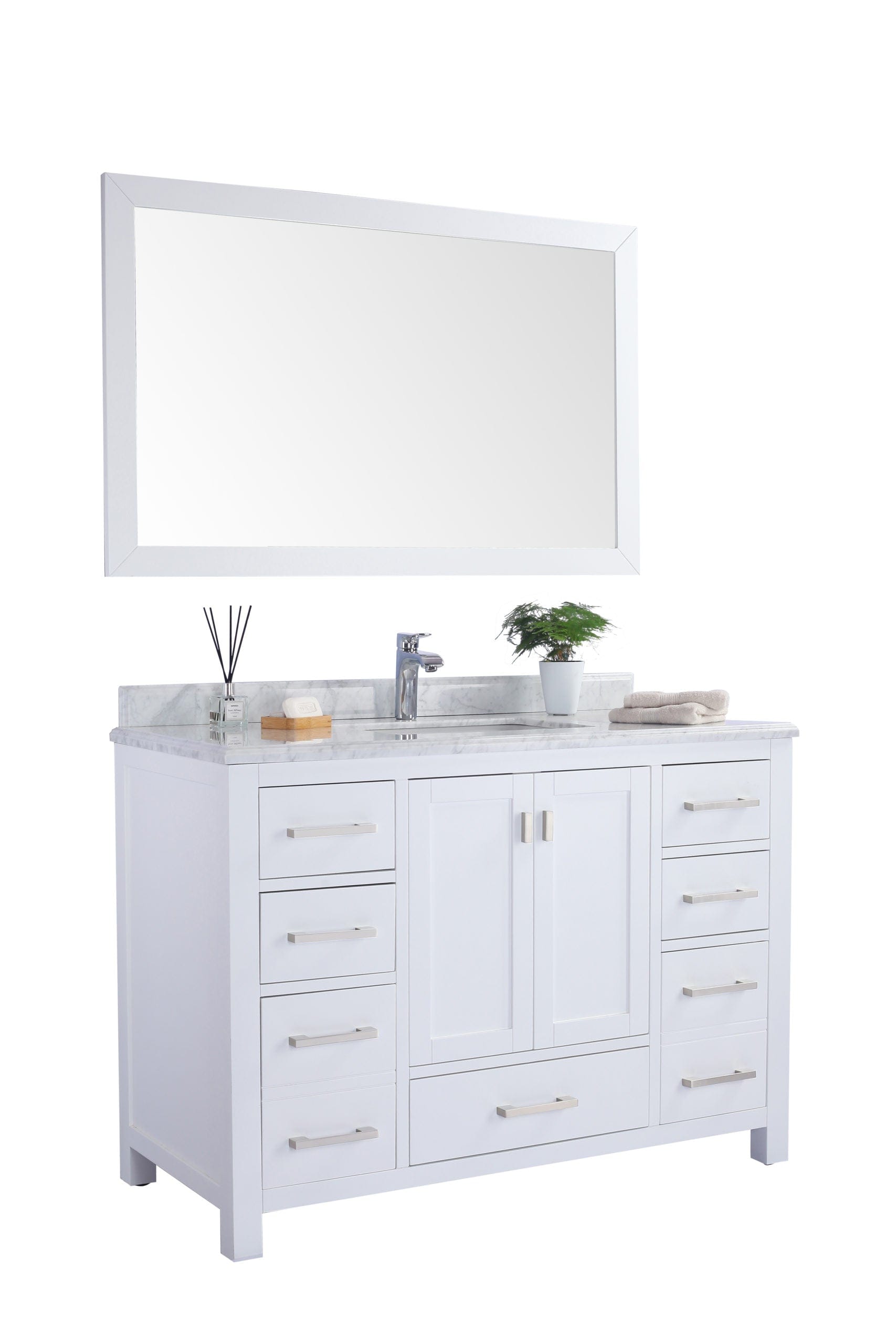 Laviva 313ANG-48W-WC Laviva Wilson 48" White Bathroom Vanity with White Carrara Marble Countertop 313ANG-48W-WC