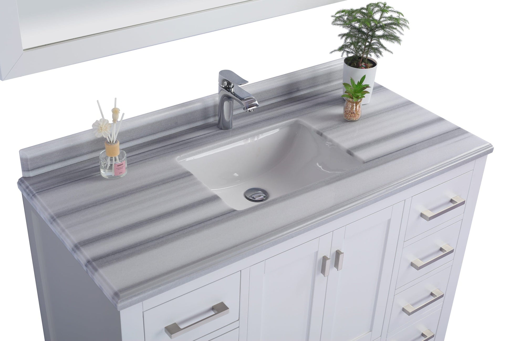 Laviva 313ANG-48W-WS Laviva Wilson 48" White Bathroom Vanity with White Stripes Marble Countertop 313ANG-48W-WS