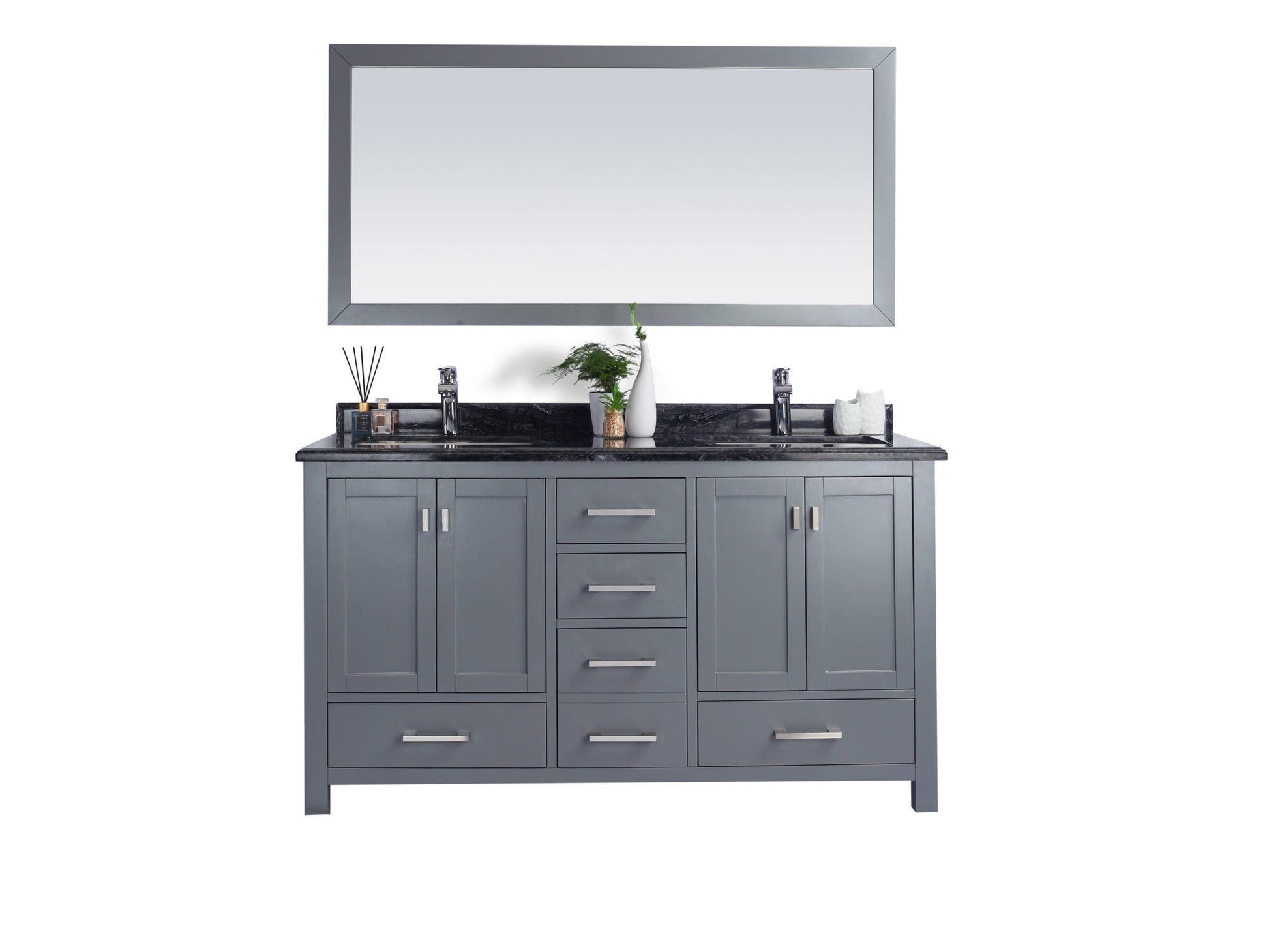 Laviva 313ANG-60G-BW Laviva Wilson 60" Gray Double Sink Bathroom Vanity with Black Wood Marble Countertop 313ANG-60G-BW