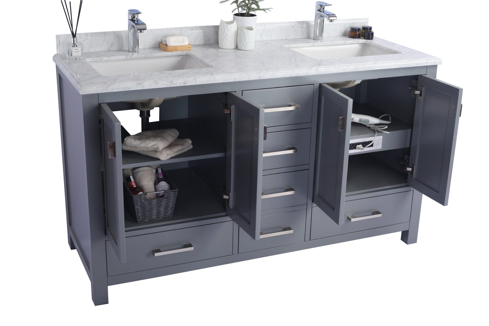 Laviva 313ANG-60G-BW Laviva Wilson 60" Gray Double Sink Bathroom Vanity with Black Wood Marble Countertop 313ANG-60G-BW