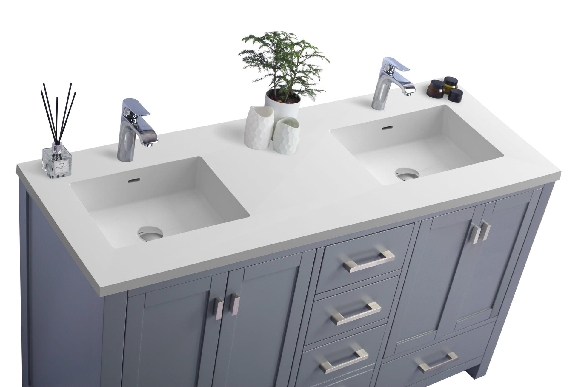 Laviva 313ANG-60G-MW Laviva Wilson 60" Gray Double Sink Bathroom Vanity with Matte White VIVA Stone Solid Surface Countertop 313ANG-60G-MW