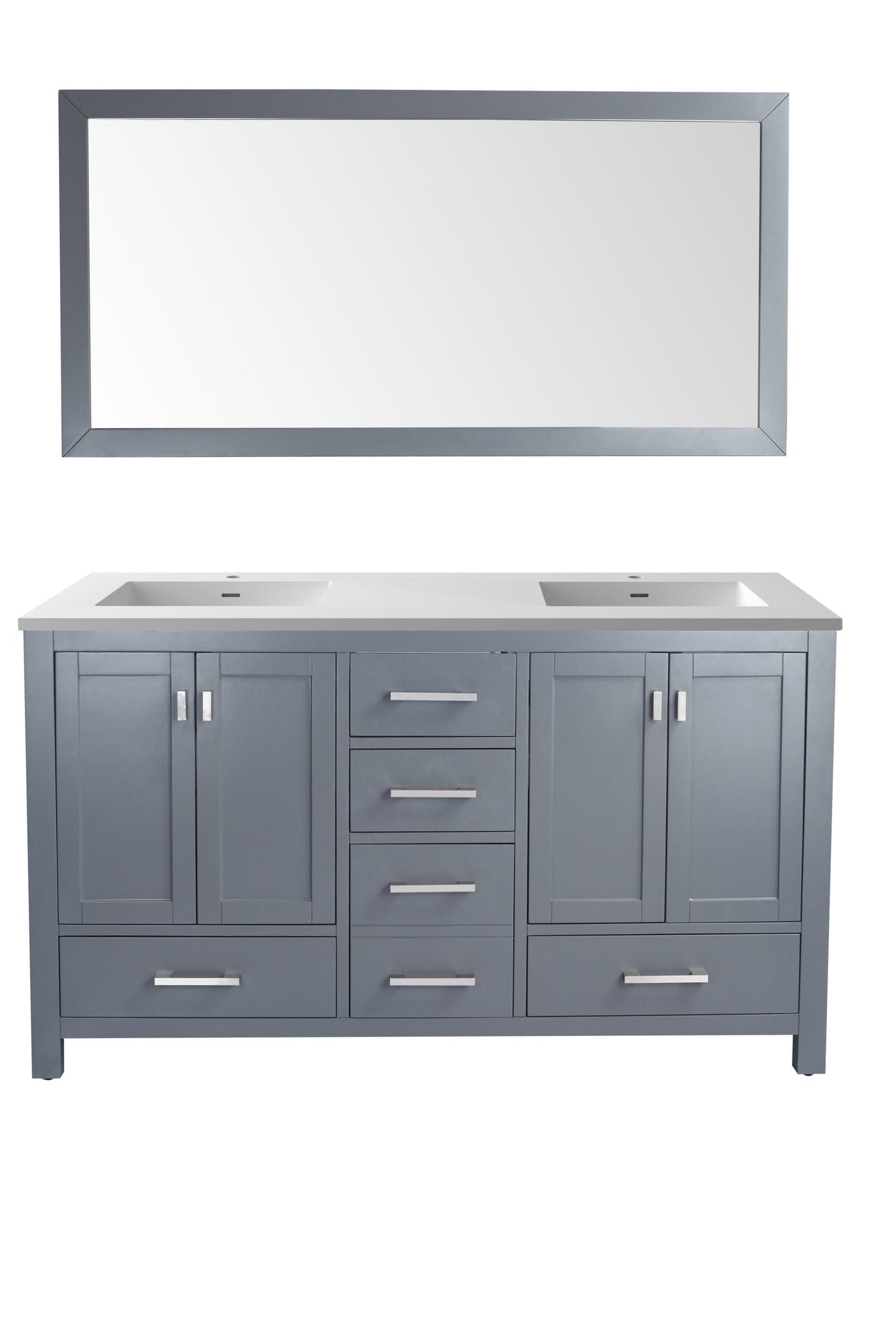 Laviva 313ANG-60G-MW Laviva Wilson 60" Gray Double Sink Bathroom Vanity with Matte White VIVA Stone Solid Surface Countertop 313ANG-60G-MW