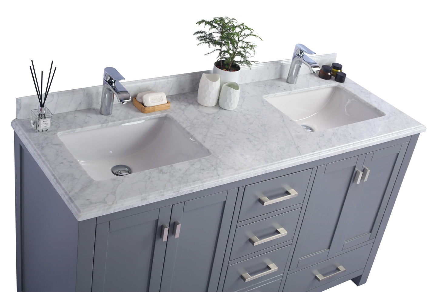 Laviva 313ANG-60G-WC Laviva Wilson 60" Gray Double Sink Bathroom Vanity with White Carrara Marble Countertop 313ANG-60G-WC