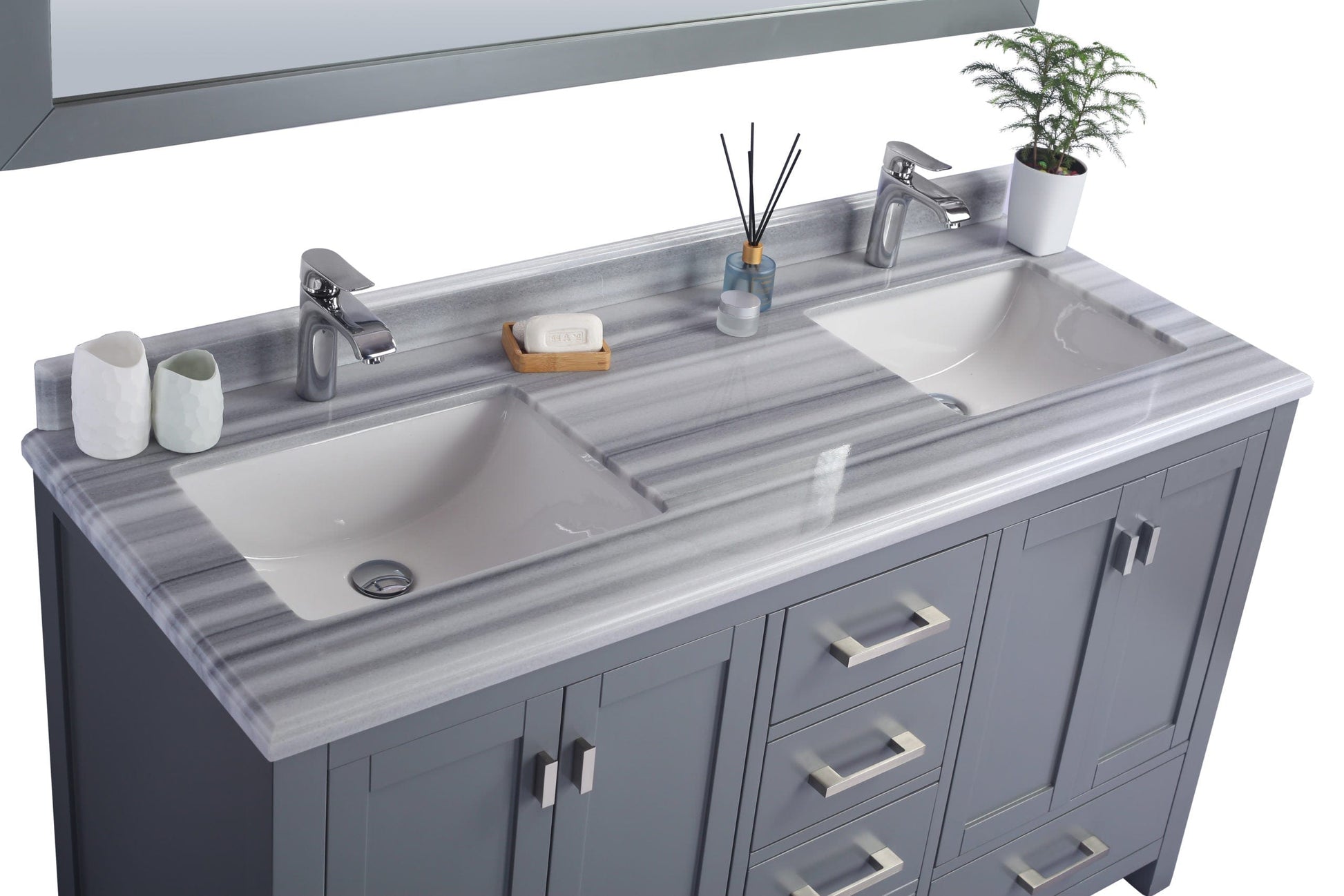 Laviva 313ANG-60G-WS Laviva Wilson 60" Gray Double Sink Bathroom Vanity with White Stripes Marble Countertop 313ANG-60G-WS