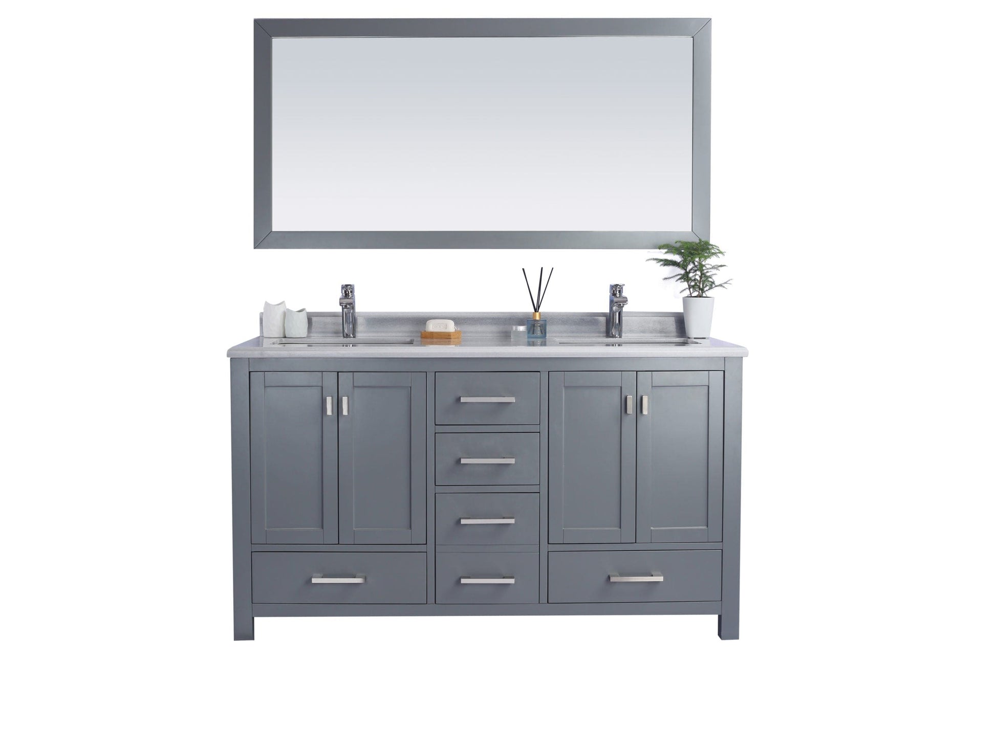 Laviva 313ANG-60G-WS Laviva Wilson 60" Gray Double Sink Bathroom Vanity with White Stripes Marble Countertop 313ANG-60G-WS