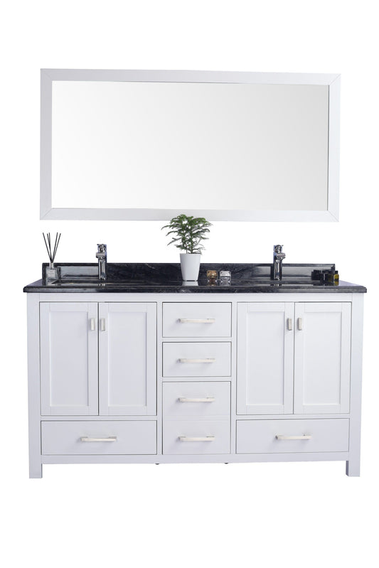 Laviva 313ANG-60W-BW Laviva Wilson 60" White Double Sink Bathroom Vanity with Black Wood Marble Countertop 313ANG-60W-BW