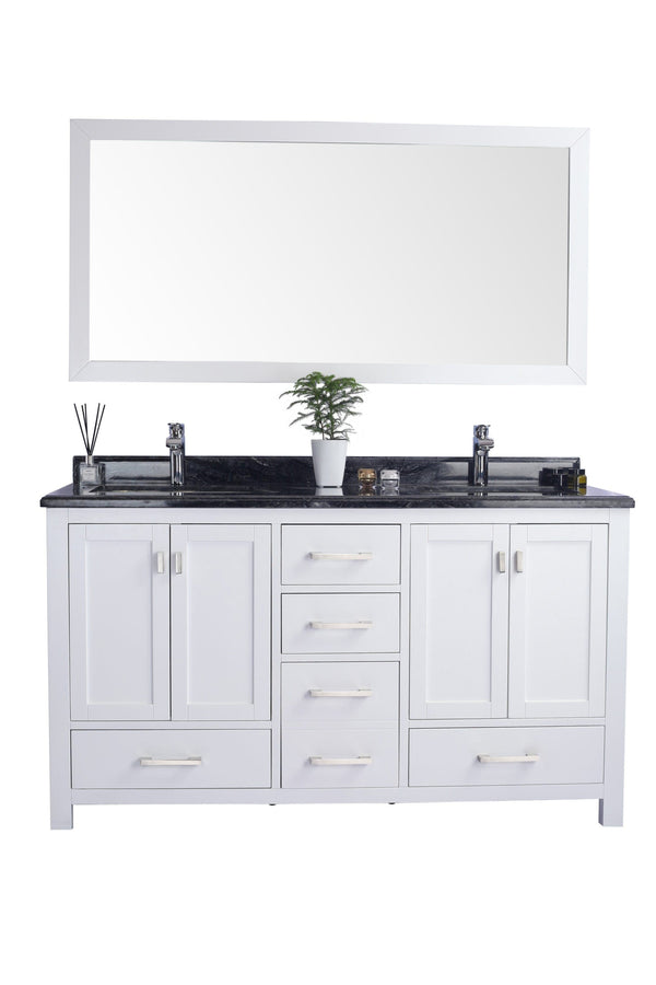 Laviva 313ANG-60W-BW Laviva Wilson 60 White Double Sink Bathroom Vanity with Black Wood Marble Countertop 313ANG-60W-BW