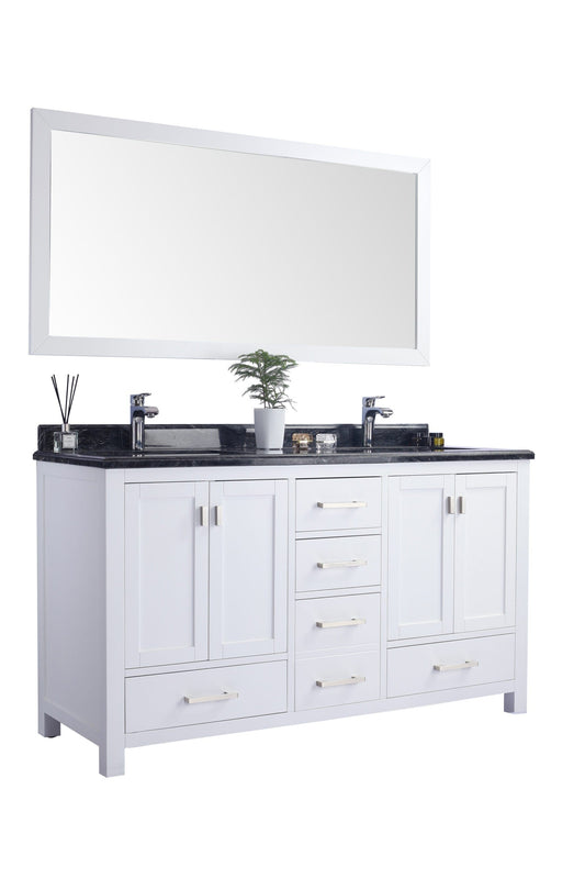 Laviva 313ANG-60W-BW Laviva Wilson 60" White Double Sink Bathroom Vanity with Black Wood Marble Countertop 313ANG-60W-BW