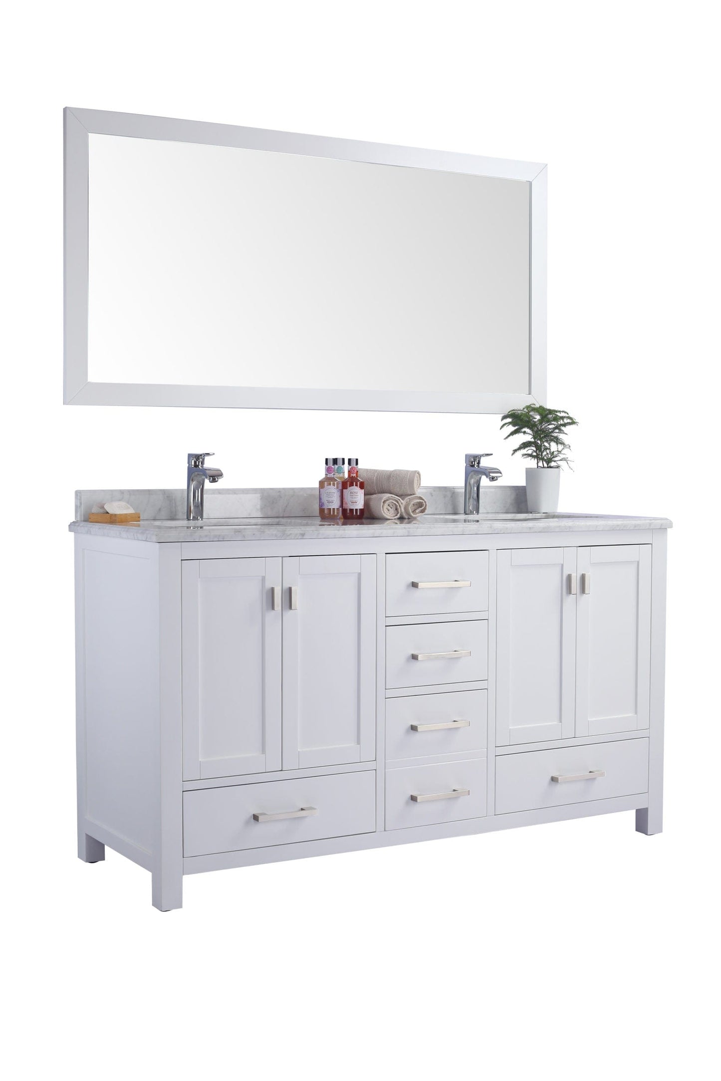 Laviva 313ANG-60W-WC Laviva Wilson 60" White Double Sink Bathroom Vanity with White Carrara Marble Countertop 313ANG-60W-WC