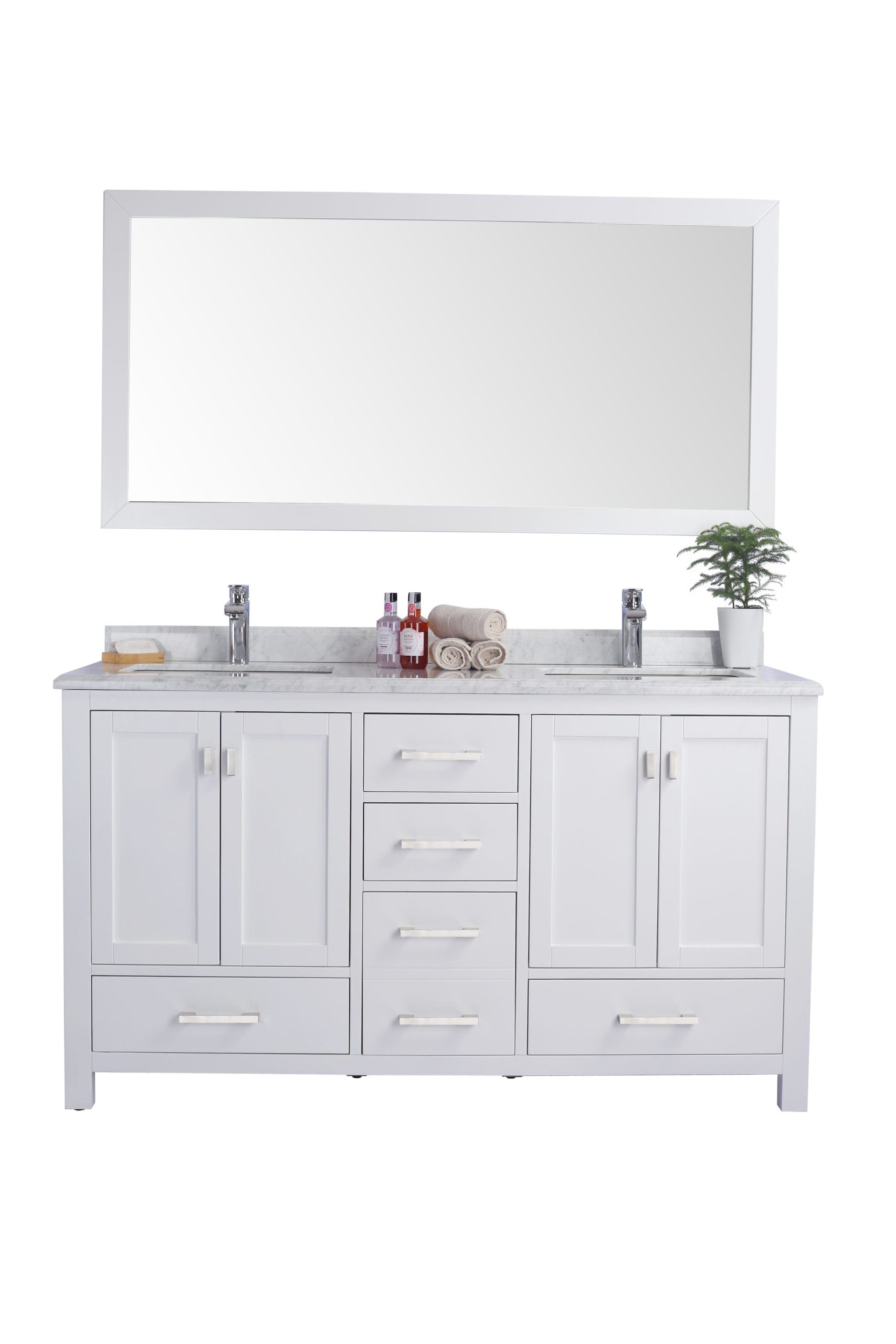 Laviva 313ANG-60W-WC Laviva Wilson 60" White Double Sink Bathroom Vanity with White Carrara Marble Countertop 313ANG-60W-WC