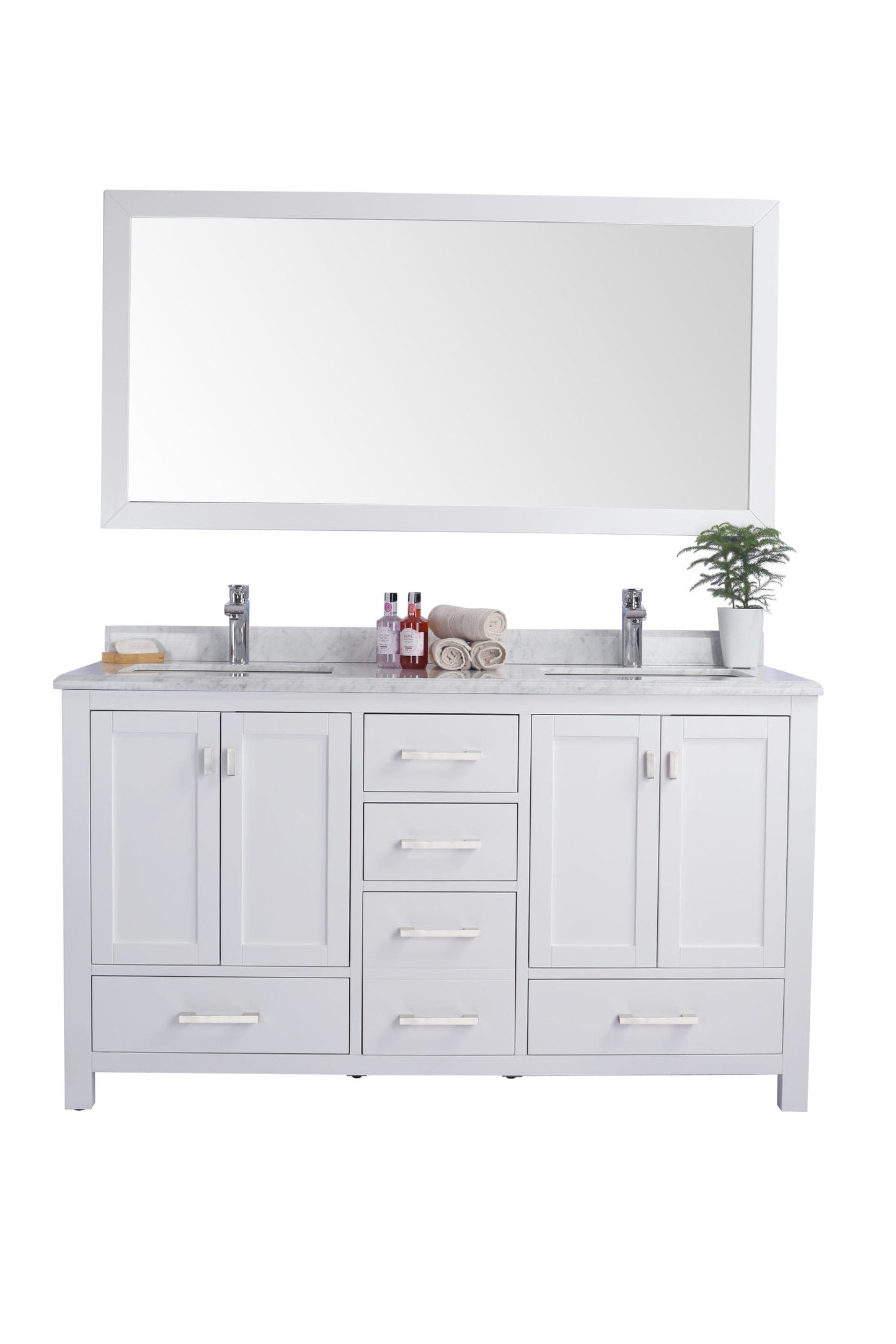 Laviva 313ANG-60W-WC Laviva Wilson 60" White Double Sink Bathroom Vanity with White Carrara Marble Countertop 313ANG-60W-WC