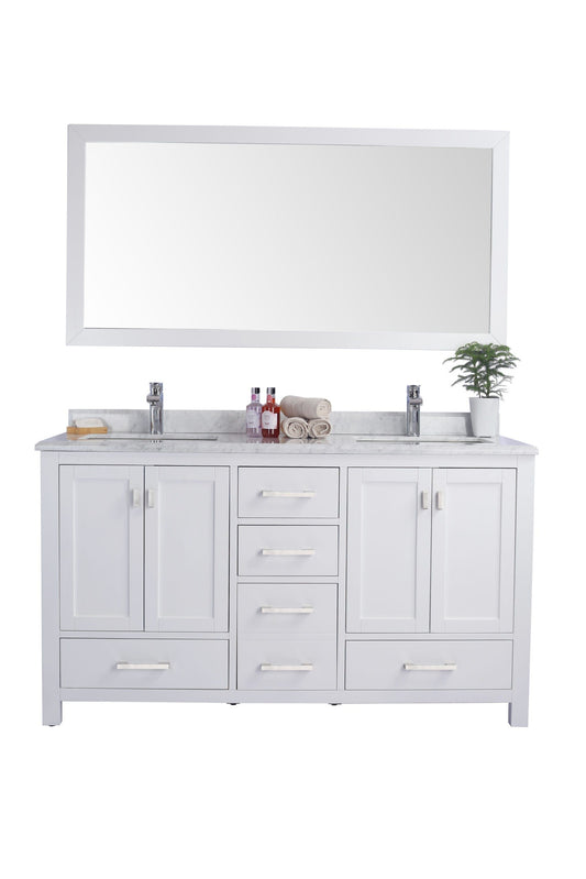 Laviva 313ANG-60W-WC Laviva Wilson 60" White Double Sink Bathroom Vanity with White Carrara Marble Countertop 313ANG-60W-WC