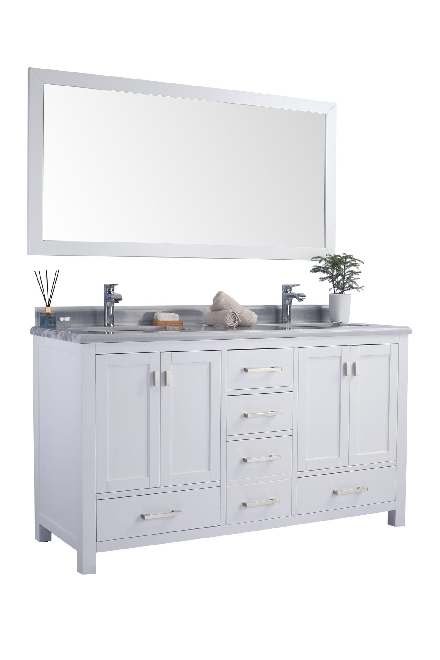 Laviva 313ANG-60W-WS Laviva Wilson 60" White Double Sink Bathroom Vanity with White Stripes Marble Countertop 313ANG-60W-WS