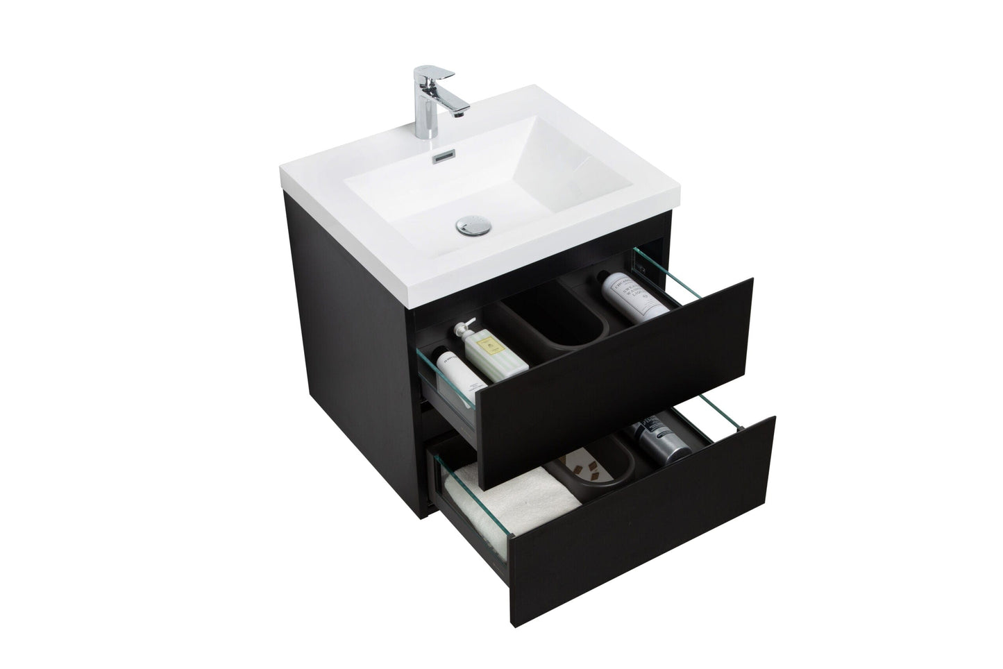 Laviva 313AUR-24MMB-GW Laviva Aurora 24" Matte Midnight Black Wall Hung Bathroom Vanity with White Acrylic Countertop 313AUR-24MMB-GW