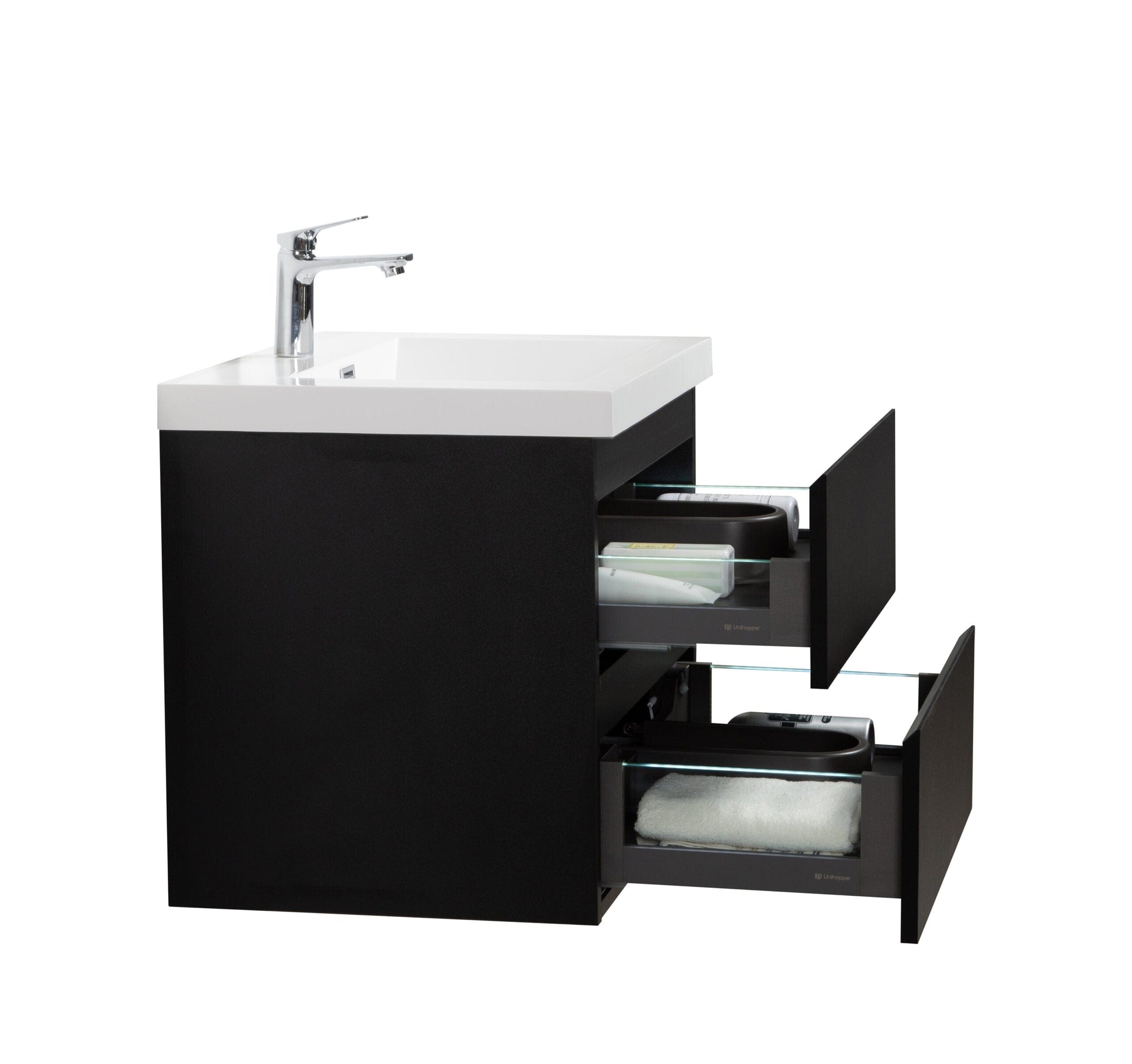 Laviva 313AUR-24MMB-GW Laviva Aurora 24" Matte Midnight Black Wall Hung Bathroom Vanity with White Acrylic Countertop 313AUR-24MMB-GW