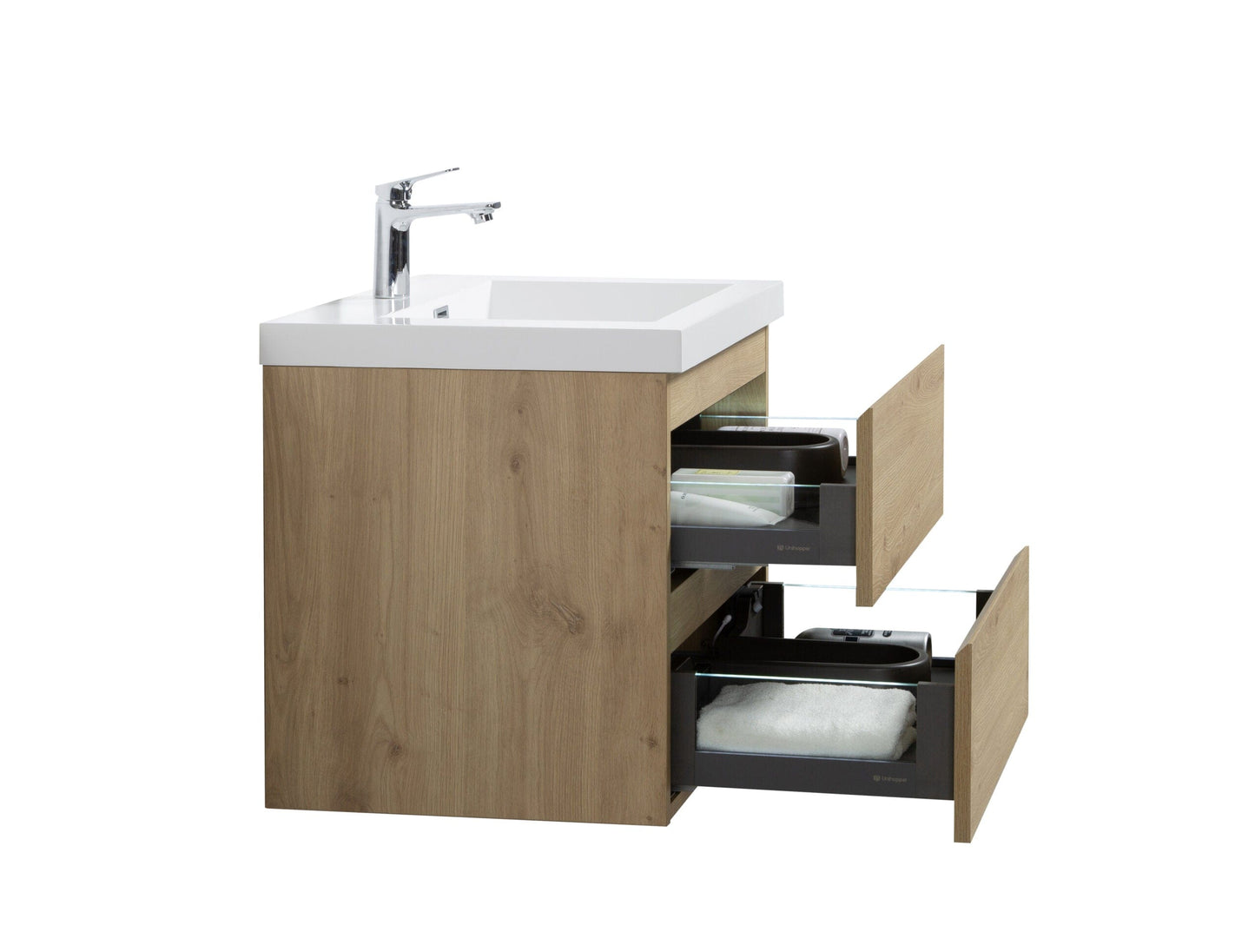 Laviva 313AUR-24SO-GW Laviva Aurora 24" Sonoma Oak Wall Hung Bathroom Vanity with White Acrylic Countertop 313AUR-24SO-GW