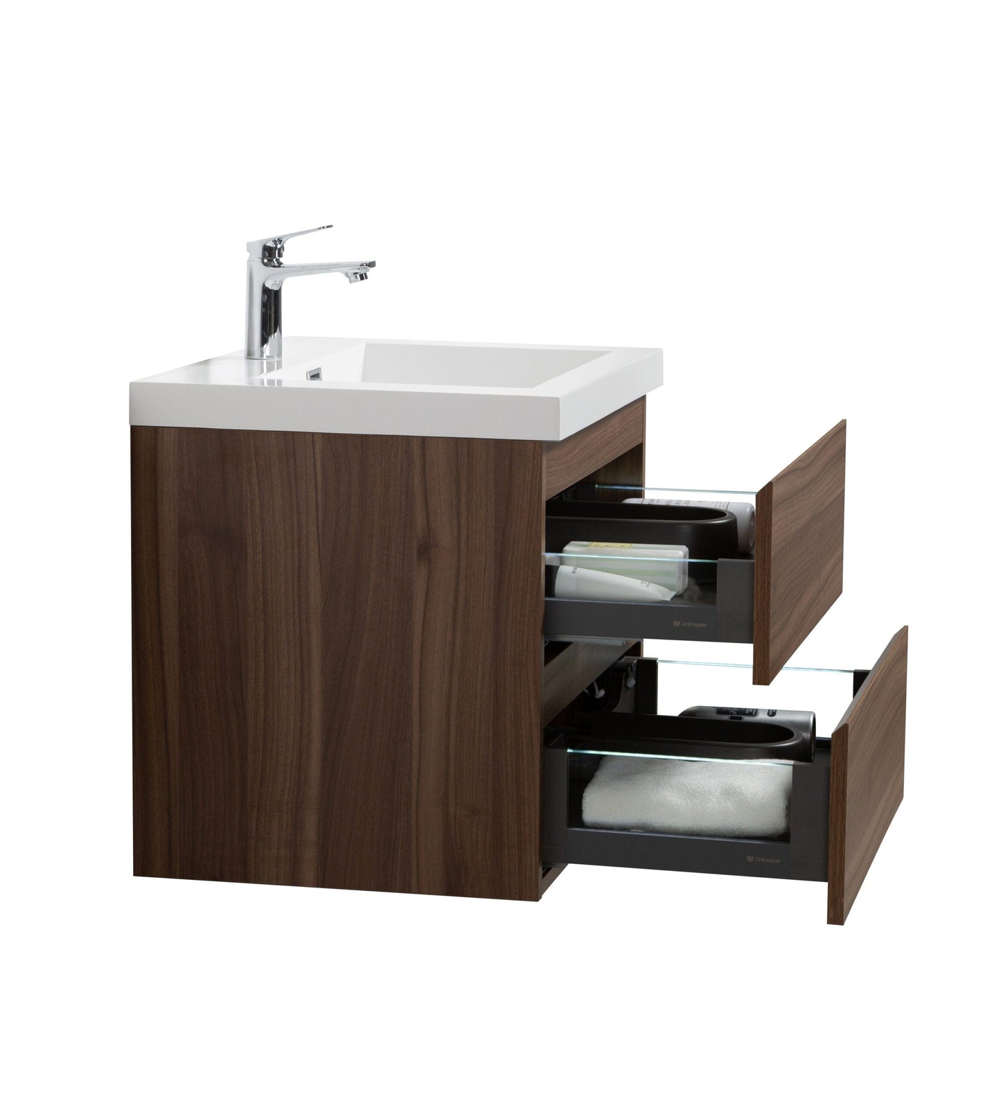 Laviva 313AUR-24SW-GW Laviva Aurora 24" Smokey Walnut Wall Hung Bathroom Vanity with White Acrylic Countertop 313AUR-24SW-GW