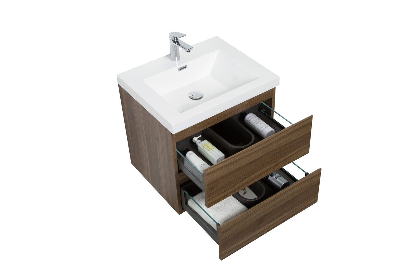 Laviva 313AUR-24SW-GW Laviva Aurora 24" Smokey Walnut Wall Hung Bathroom Vanity with White Acrylic Countertop 313AUR-24SW-GW