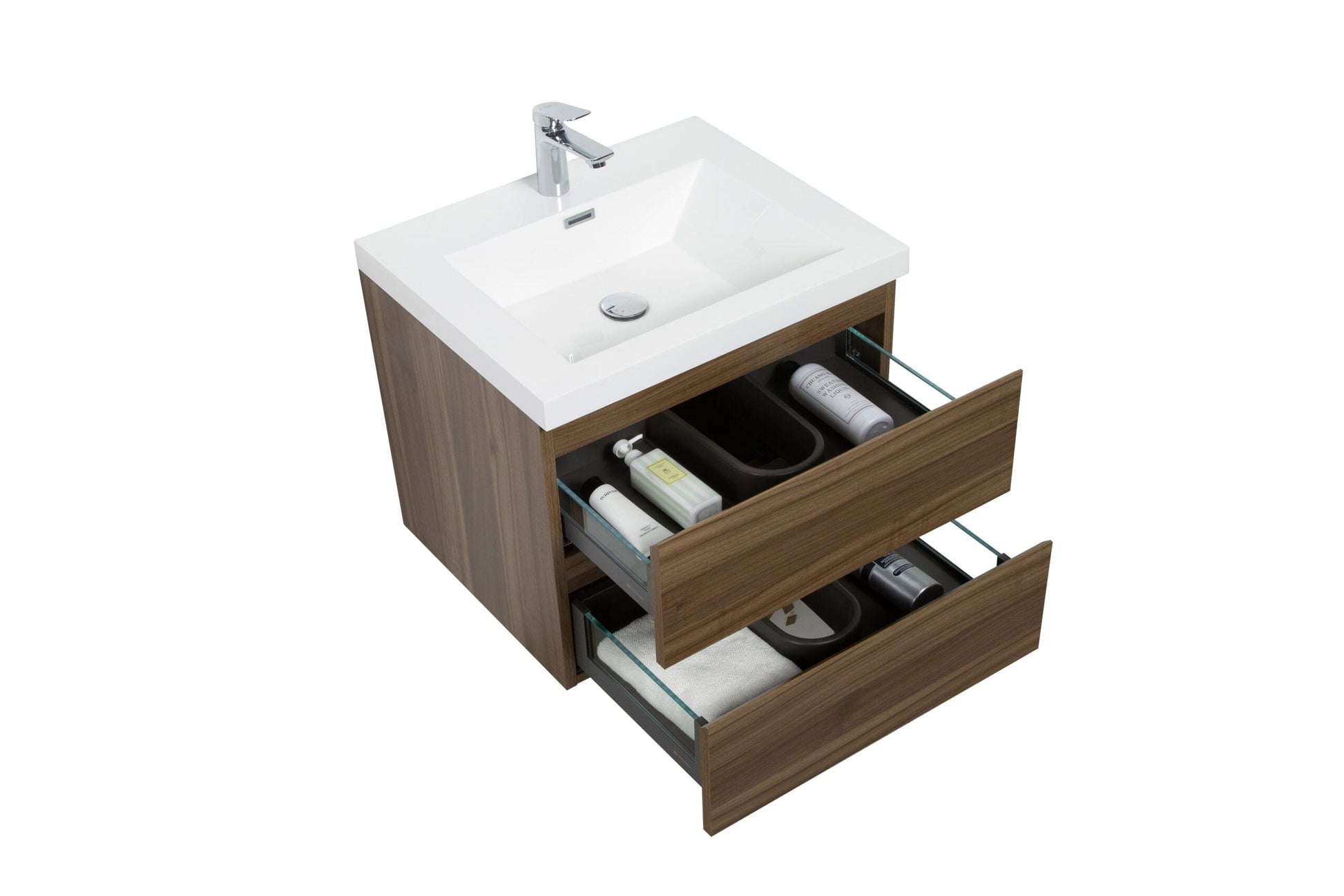 Laviva 313AUR-30SW-GW Laviva Aurora 30" Smokey Walnut Wall Hung Bathroom Vanity with White Acrylic Countertop 313AUR-30SW-GW