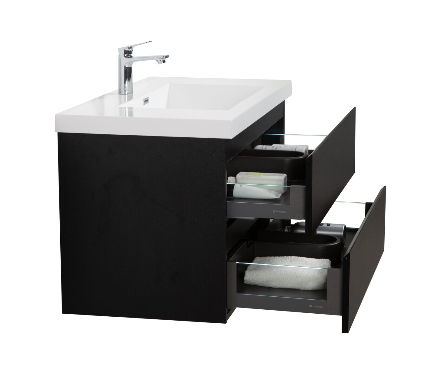 Laviva 313AUR-36MMB-GW Laviva Aurora 36" Matte Midnight Black Wall Hung Bathroom Vanity with White Acrylic Countertop 313AUR-36MMB-GW