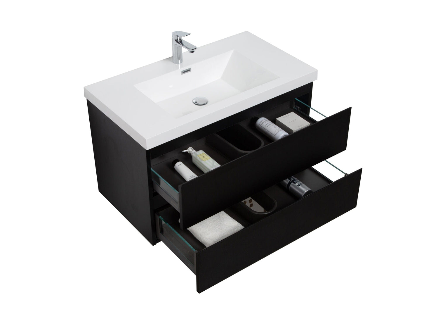 Laviva 313AUR-36MMB-GW Laviva Aurora 36" Matte Midnight Black Wall Hung Bathroom Vanity with White Acrylic Countertop 313AUR-36MMB-GW