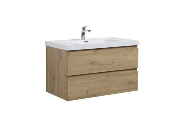 Laviva 313AUR-36SO-GW Laviva Aurora 36 Sonoma Oak Wall Hung Bathroom Vanity with White Acrylic Countertop 313AUR-36SO-GW