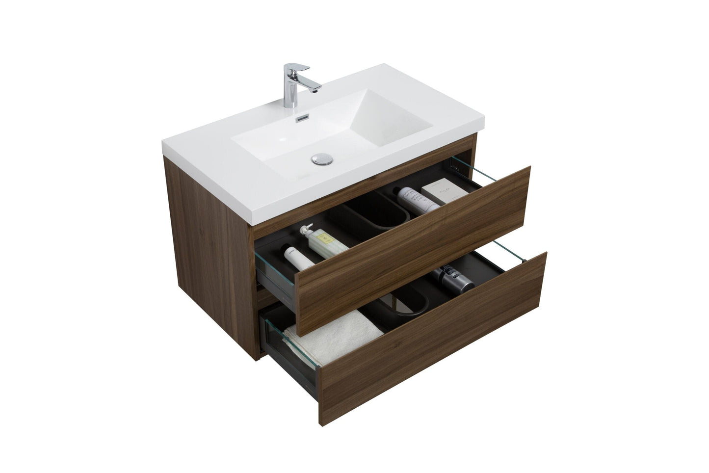 Laviva 313AUR-36SW-GW Laviva Aurora 36" Smokey Walnut Wall Hung Bathroom Vanity with White Acrylic Countertop 313AUR-36SW-GW