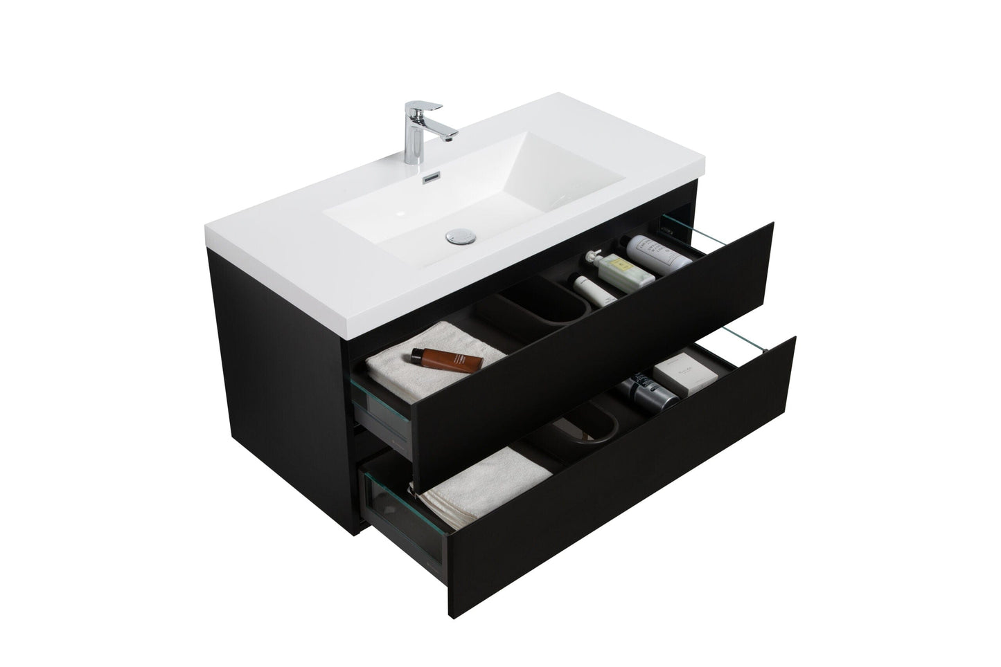 Laviva 313AUR-42MMB-GW Laviva Aurora 42" Matte Midnight Black Wall Hung Bathroom Vanity with White Acrylic Countertop 313AUR-42MMB-GW