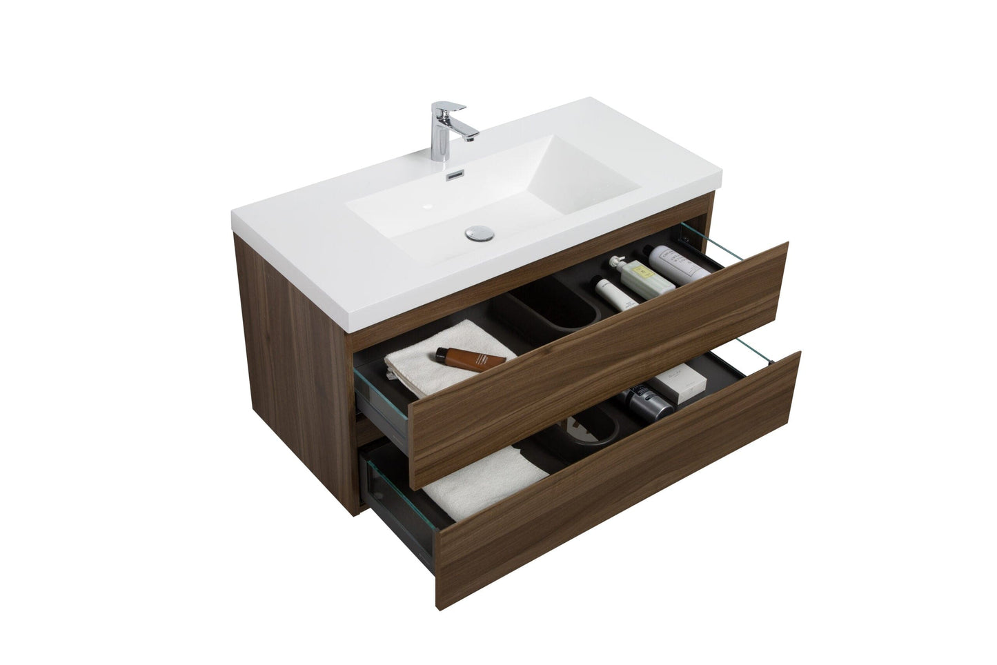 Laviva 313AUR-42SW-GW Laviva Aurora 42" Smokey Walnut Wall Hung Bathroom Vanity with White Acrylic Countertop 313AUR-42SW-GW