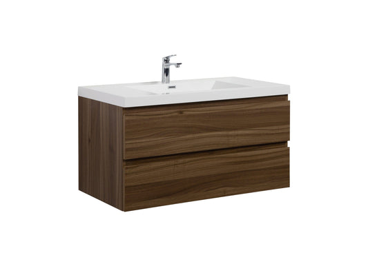 Laviva 313AUR-42SW-GW Laviva Aurora 42" Smokey Walnut Wall Hung Bathroom Vanity with White Acrylic Countertop 313AUR-42SW-GW