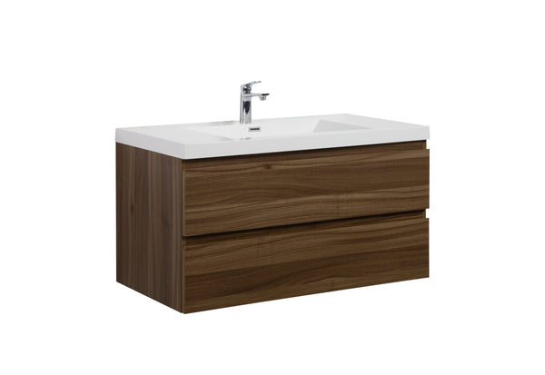 Laviva 313AUR-42SW-GW Laviva Aurora 42 Smokey Walnut Wall Hung Bathroom Vanity with White Acrylic Countertop 313AUR-42SW-GW