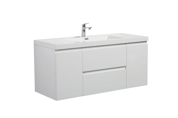 Laviva 313AUR-48GPW-GW Laviva Aurora 48 Glossy Polar White Wall Hung Bathroom Vanity with White Acrylic Countertop 313AUR-48GPW-GW